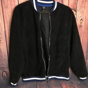 Men's Black FullZip Fleece Bomber Baseball Collar